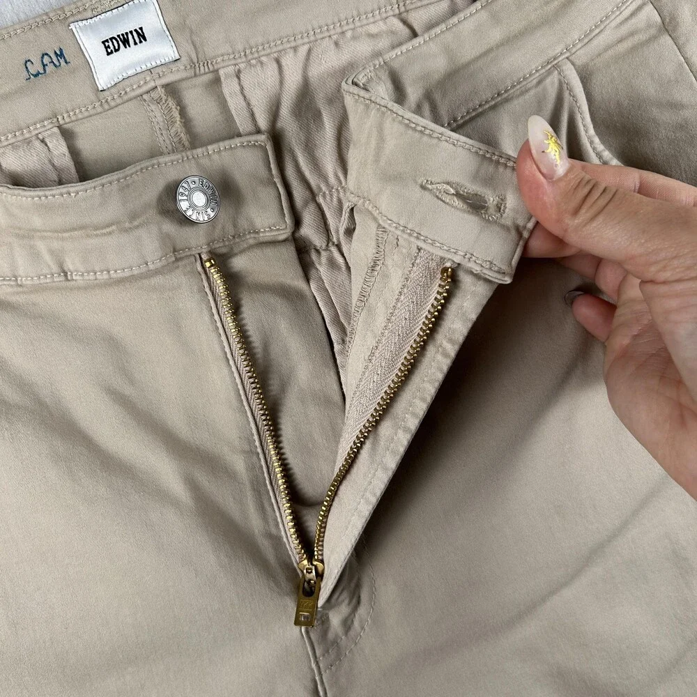 Edwin Pants Mens 34x30 Beige Otis Chino Stretch Canvas Khakis Flat Front USA